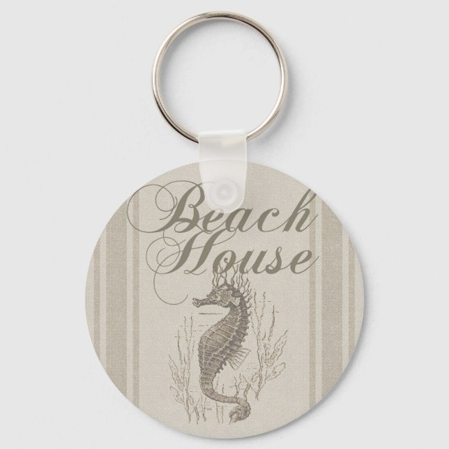Beach House Seahorse Seashore Keychain (Front)