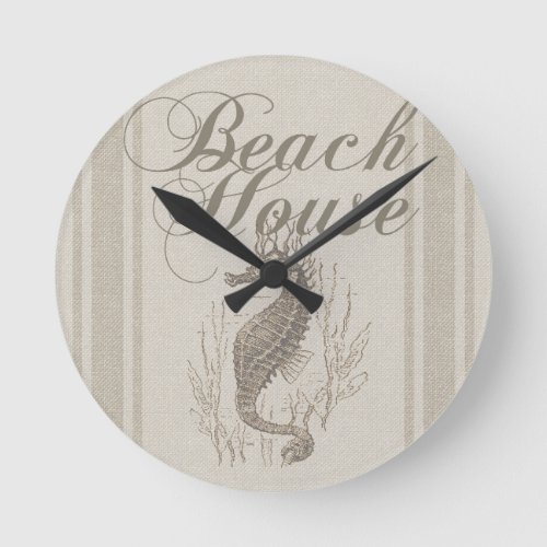 Beach House Seahorse Seashore Round Clock