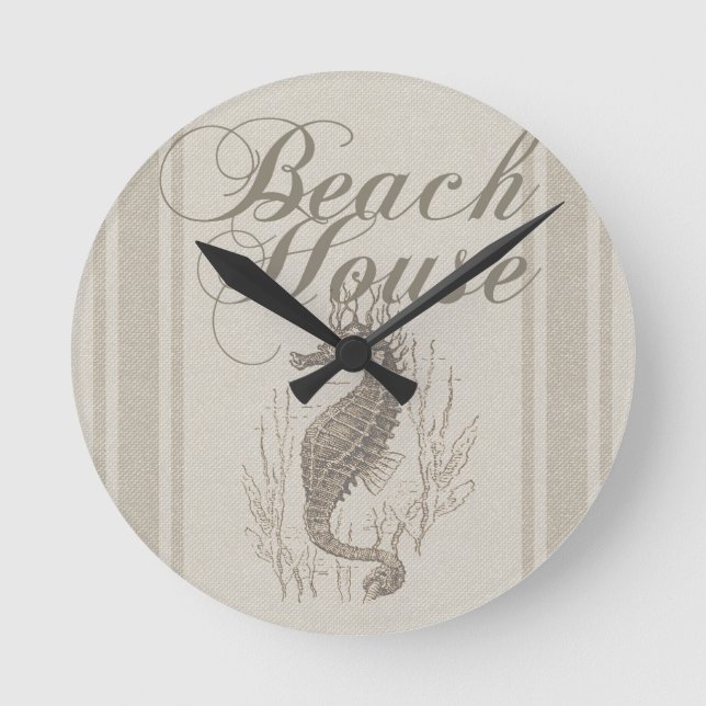 Beach House Seahorse Seashore Round Clock (Front)