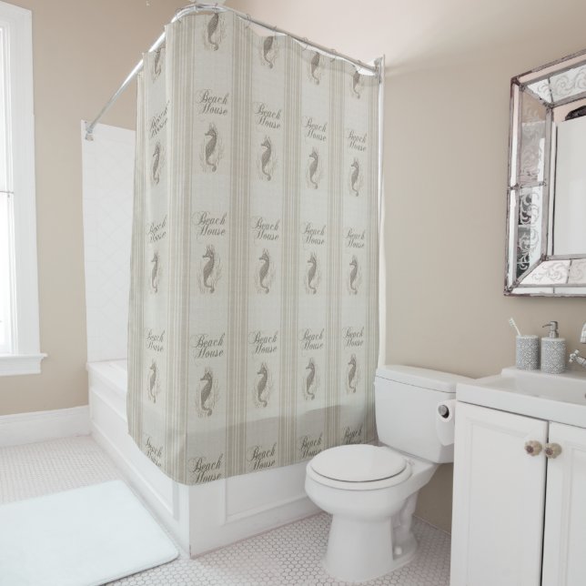 Beach House Seahorse Seashore Shower Curtain (In Situ)