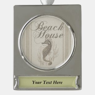 Beach House Seahorse Seashore Silver Plated Banner Ornament