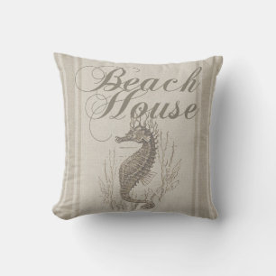 Beach House Seahorse Seashore Throw Pillow