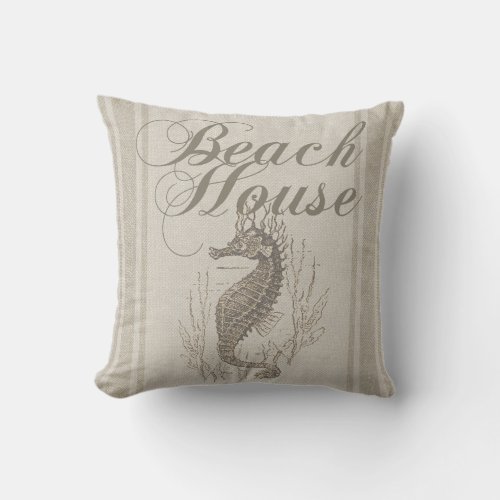 Beach House Seahorse Seashore Throw Pillow