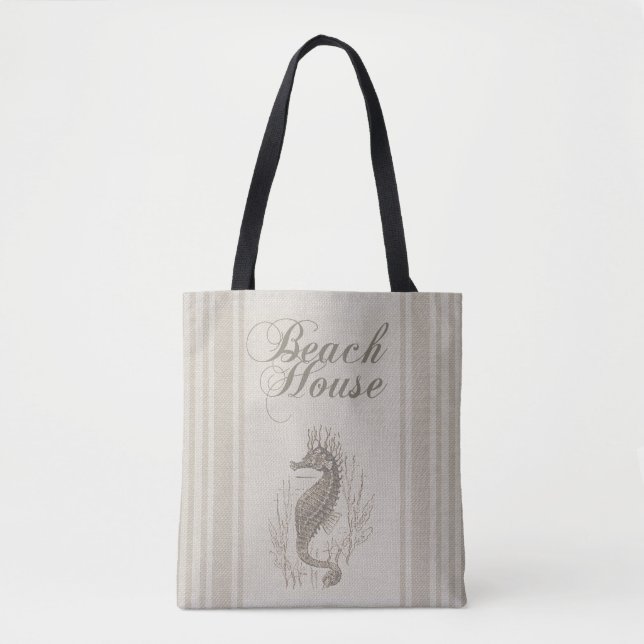 Beach House Seahorse Seashore Tote Bag (Front)