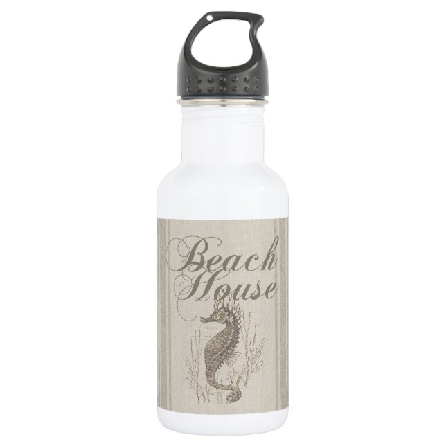Beach House Seahorse Seashore Water Bottle (Front)