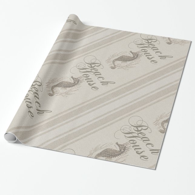 Beach House Seahorse Seashore Wrapping Paper (Unrolled)