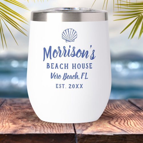 Beach House Seashell Clam Shell Personalized Name Thermal Wine Tumbler