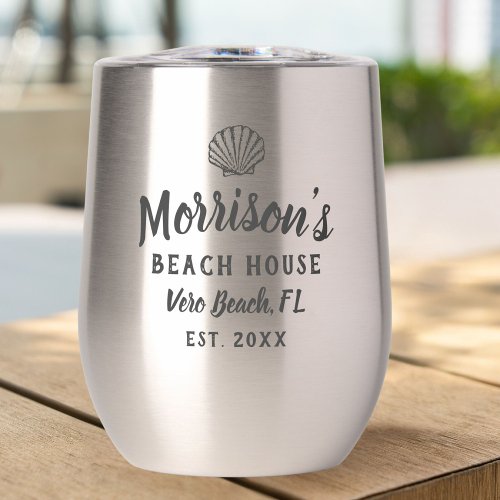 Beach House Seashell Clam Shell Personalized Name Thermal Wine Tumbler