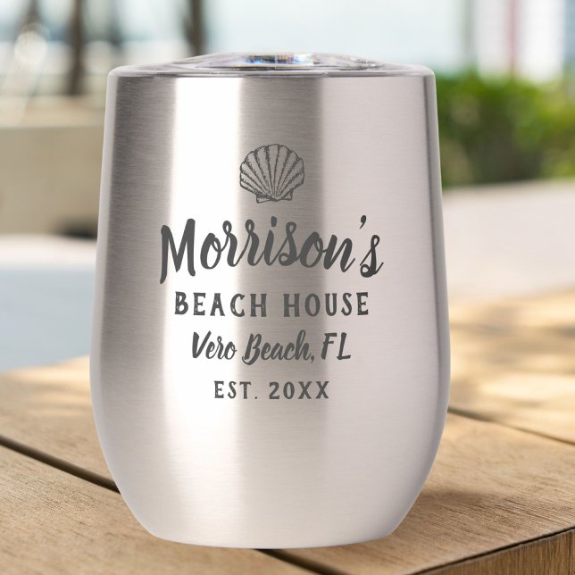 Beach House Seashell Clam Shell Personalized Name Thermal Wine Tumbler (Creator Uploaded)