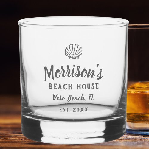 Beach House Seashell Clam Shell Personalized Name Whiskey Glass
