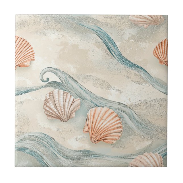 Beach House Seashell Pattern Ceramic Tile (Front)