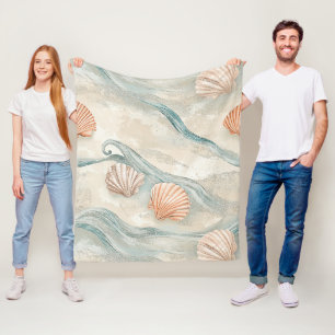 Beach House Seashell Pattern Fleece Blanket