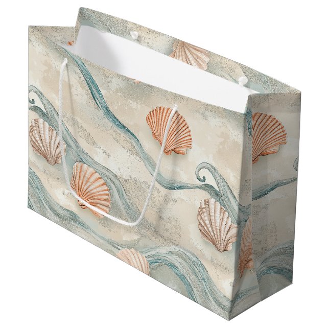 Beach House Seashell Pattern Large Gift Bag (Front Angled)