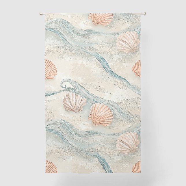 Beach House Seashell Pattern Sheer Curtains (Front)