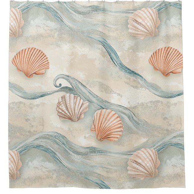 Beach House Seashell Pattern Shower Curtain (Front)