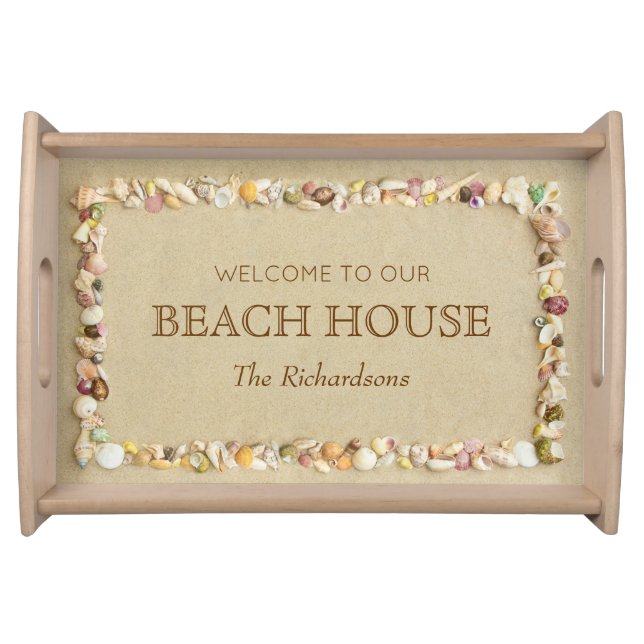 Beach House Seashells Sand Personalized Serving Tray (Front)