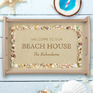 Beach House Seashells Sand Personalized Serving Tray