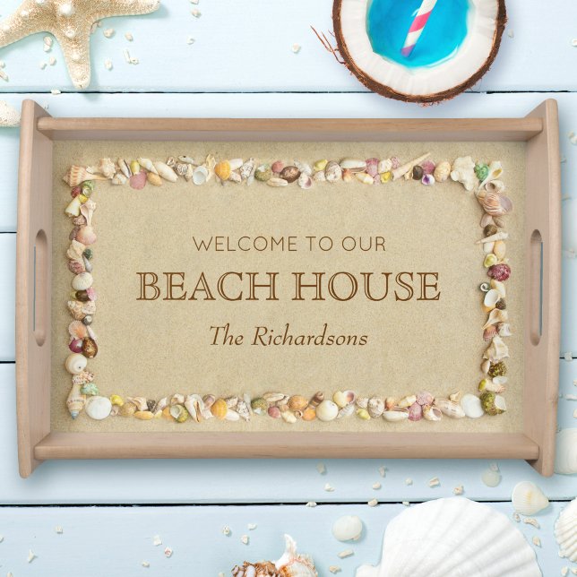 Beach House Seashells Sand Personalized Serving Tray (Creator Uploaded)