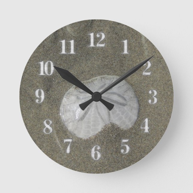 Beach House Seashore Sand Dollar Coastal Home Round Clock (Front)