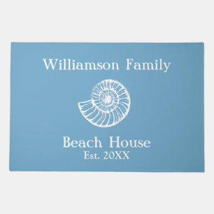 Beach House Shell Blue Monogrammed Doormat
