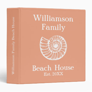Beach House Shell Personalized Coral 3 Ring Binder