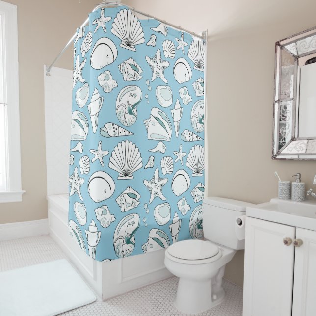 Beach House Shells Shower Curtain (In Situ)