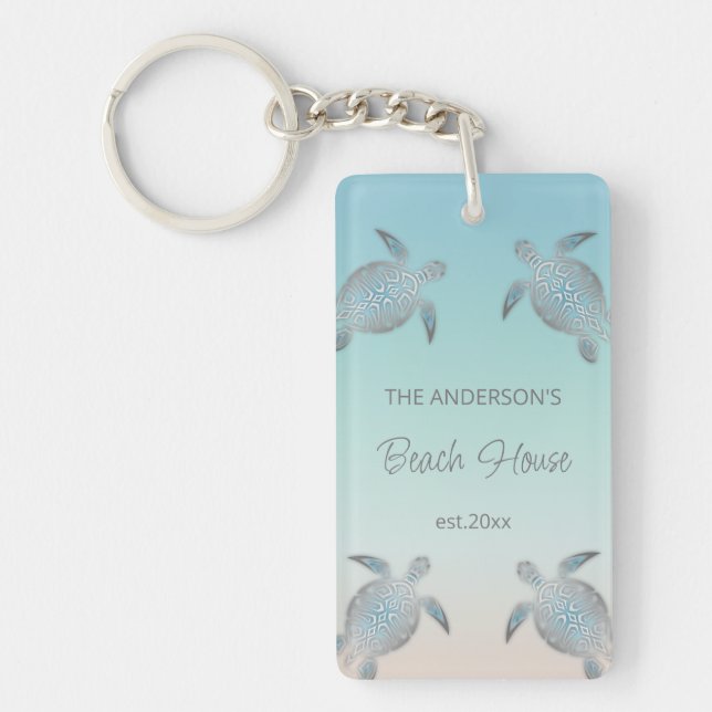 Beach House Silver Turtles Keychain (Front)