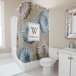 Beach House Spiral Seashells - Family Name Shower Curtain