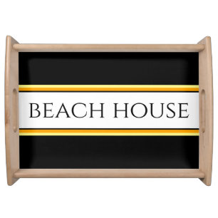 BEACH HOUSE Sporty Black White Racing Stripes Serving Tray