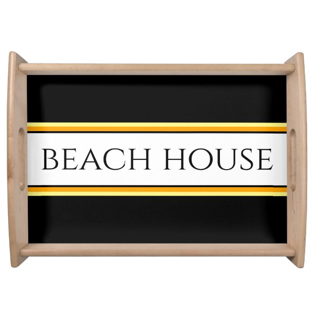 BEACH HOUSE Sporty Black White Racing Stripes Serving Tray (Front)
