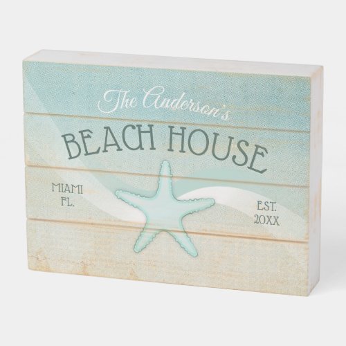 Beach House Starfish Aqua Blue ID623 Wooden Box Sign