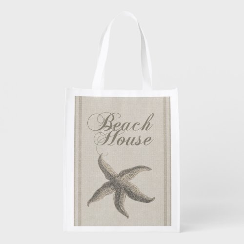 Beach House Starfish Seashore Reusable Grocery Bag