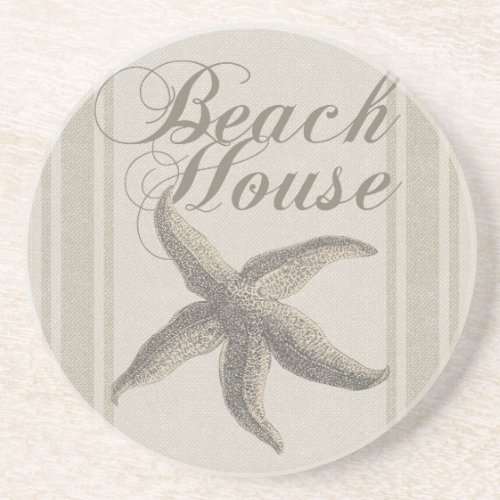 Beach House Starfish Seashore Sandstone Coaster
