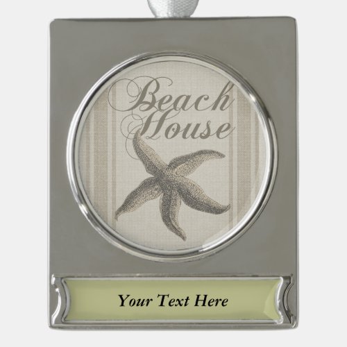 Beach House Starfish Seashore Silver Plated Banner Ornament