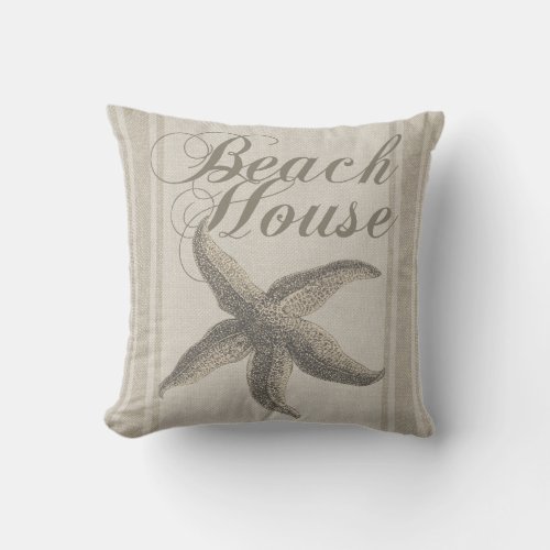 Beach House Starfish Seashore Throw Pillow