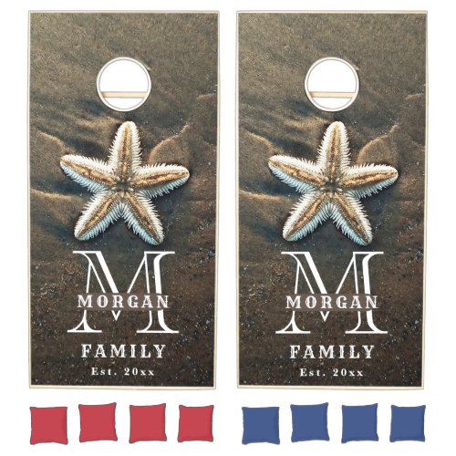 Beach House Starfish Tropical Monogram Family Cornhole Set