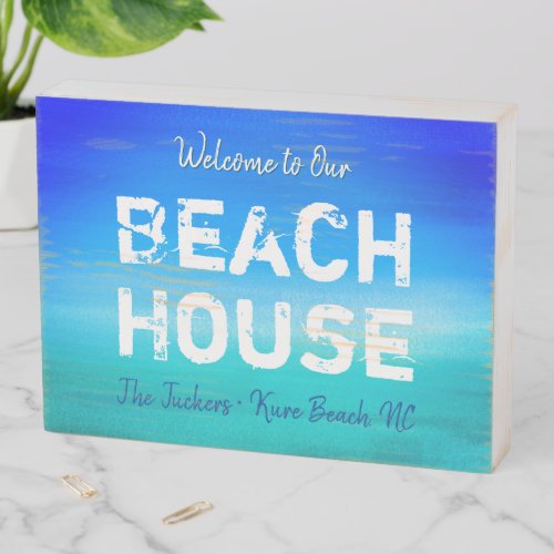 Beach House Summer Vacation Home Ocean Blue Green Wooden Box Sign
