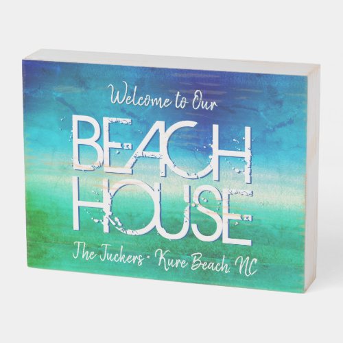 Beach House Summer Vacation Home Ocean Blue Green  Wooden Box Sign