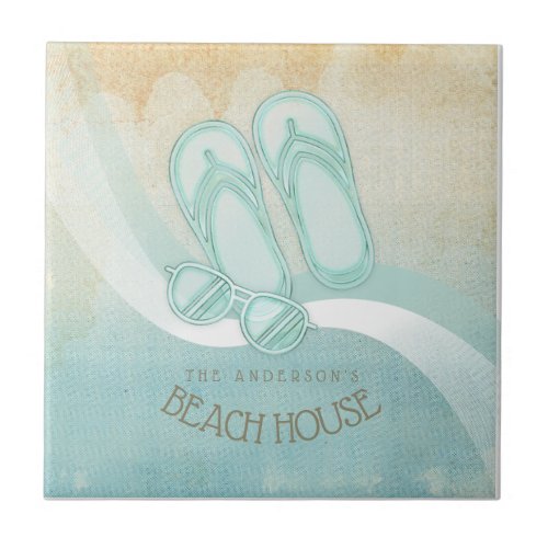 Beach House Sunglasses and Flip Flops Aqua ID623 Ceramic Tile
