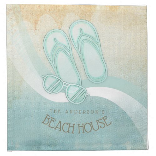 Beach House Sunglasses and Flip Flops Aqua ID623 Cloth Napkin