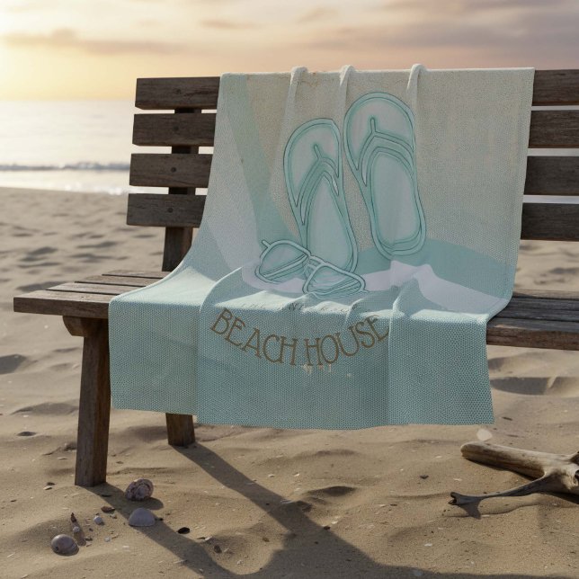 Beach House Sunglasses and Flip Flops Aqua ID623 Fleece Blanket (Creator Uploaded)
