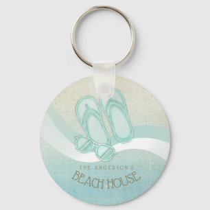 Beach House Sunglasses and Flip Flops Aqua ID623 Keychain
