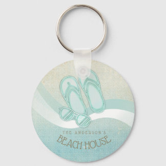 Beach House Sunglasses and Flip Flops Aqua ID623 Keychain