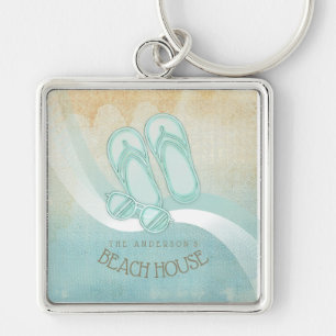 Beach House Sunglasses and Flip Flops Aqua ID623 Keychain