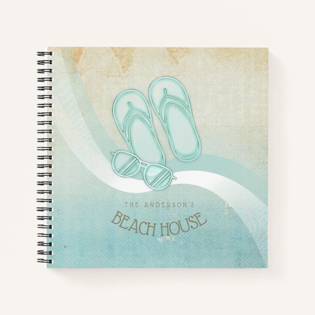 Beach House Sunglasses and Flip Flops Aqua ID623 Notebook (Front)