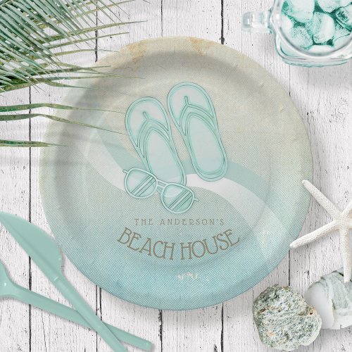 Beach House Sunglasses and Flip Flops Aqua ID623 Paper Plates