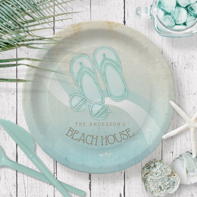Beach House Sunglasses and Flip Flops Aqua ID623 Paper Plates (Creator Uploaded)