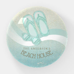 Beach House Sunglasses and Flip Flops Aqua ID623 Paperweight