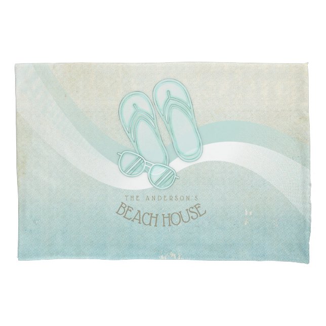 Beach House Sunglasses and Flip Flops Aqua ID623 Pillow Case (Front)