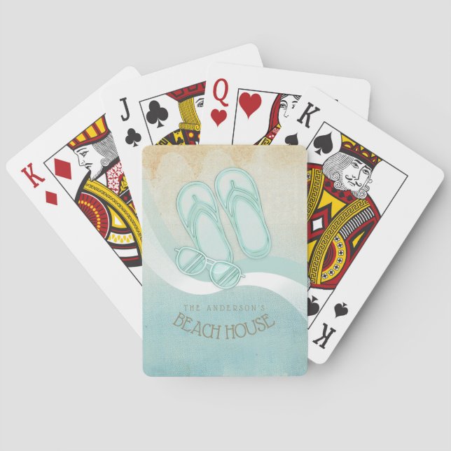 Beach House Sunglasses and Flip Flops Aqua ID623 Poker Cards (Back)